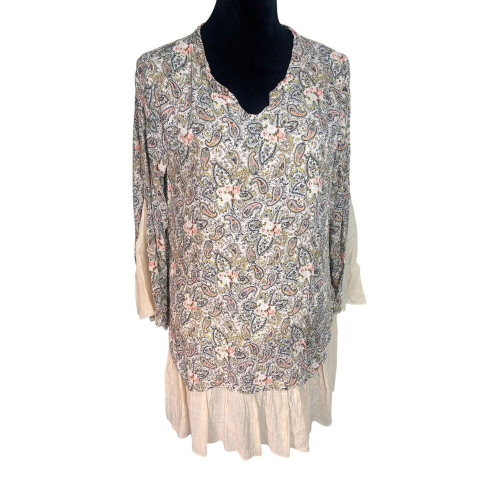 Paisley Vine Boho Tunic Retro Fairy Core Gypsy Style Long Bell Sleeve Top Oversi